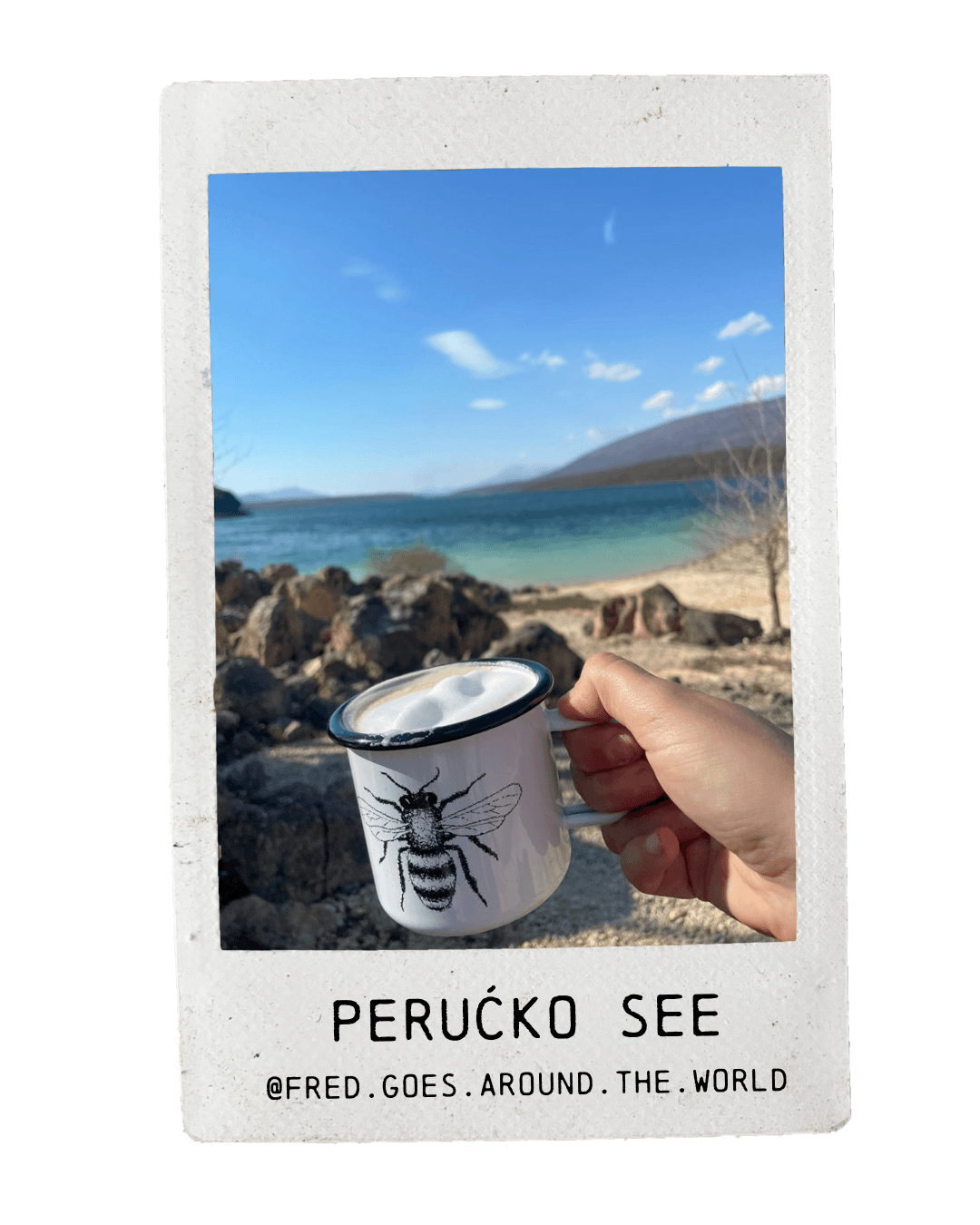 kundenfoto-emaille-tasse-perucko-see Polaroid Kundenfoto Emaille Tasse Biene am Perucko See
